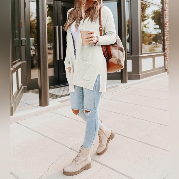 MEROKEETY Women's Long Sleeve Waffle Knit Cardigan Open Front Sweater Size Xl - Picture 5 of 7